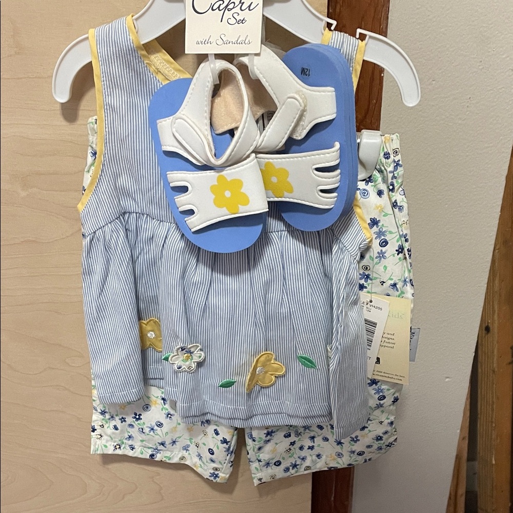 Vitamins Baby Blue and Yellow Floral Outfit with Sandals